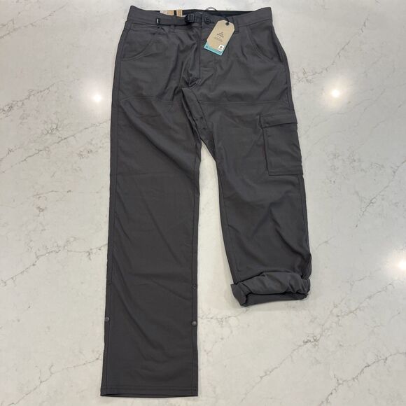 Prana NEW Zion II Pants Mens 33 x32 Dark Iron Gray Cargo Pockets Stretch Relaxed